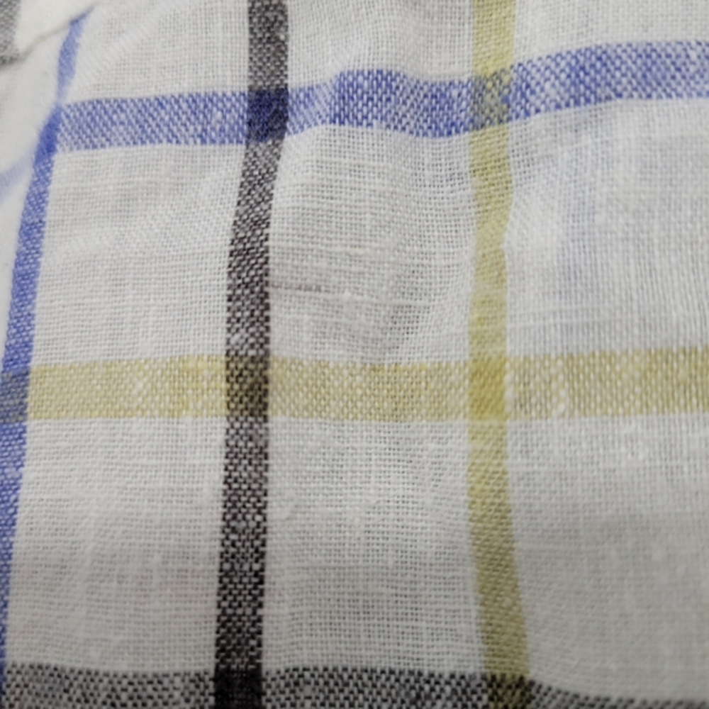 Orvis Men's Hemp/Tencel Short Sleeve Plaid Button Up Shirt XL White Blue Yellow - Picture 10 of 11